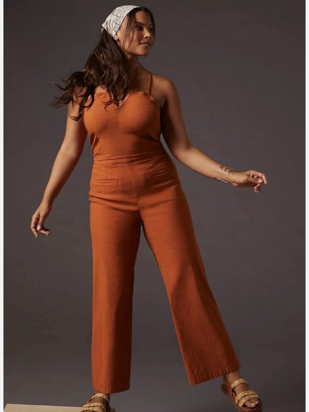 Maeve Anthropologie Colette Rust Strappy Wide Leg Jumpsuit 12